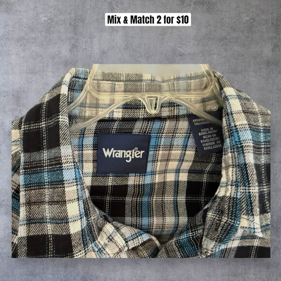 Wrangler Mens 2XLT Button Down Long Sleeve 100% Cotton Flannel Shirt - Picture 4 of 7